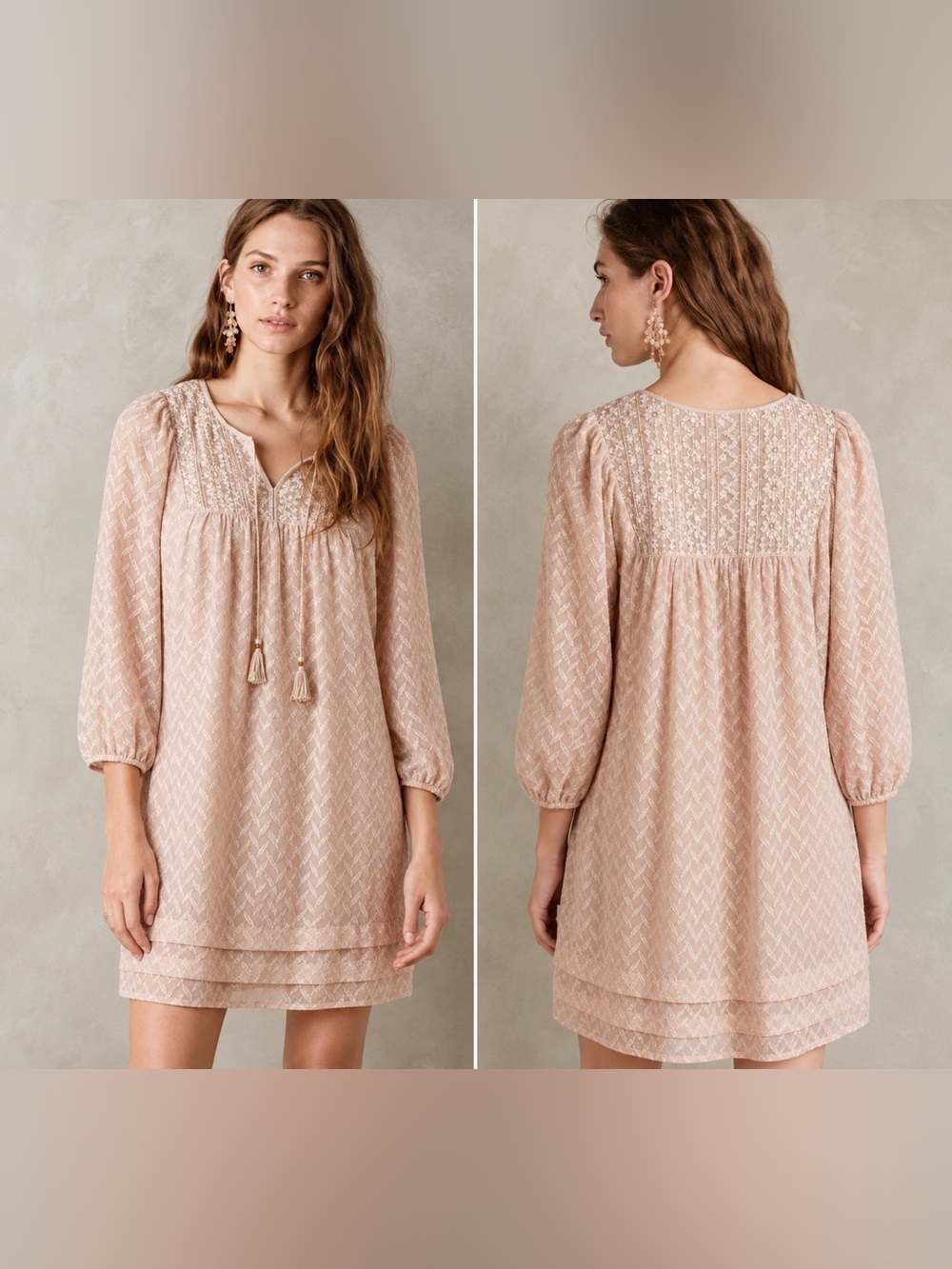Anthropologie One September Anwen Peasant Dress Pink Size XS